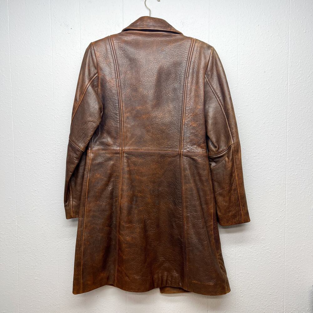 R&O Brand 100% Genuine Leather Duster Brown Jacket Women Medium Old Money Luxury - Picture 8 of 13